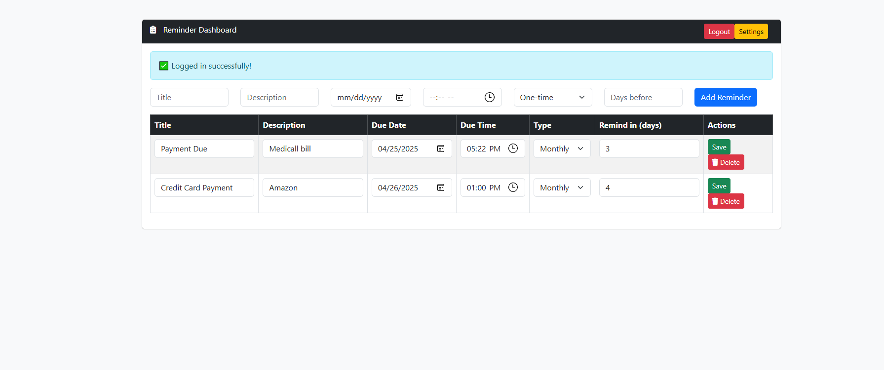 Features Dashboard Screenshot